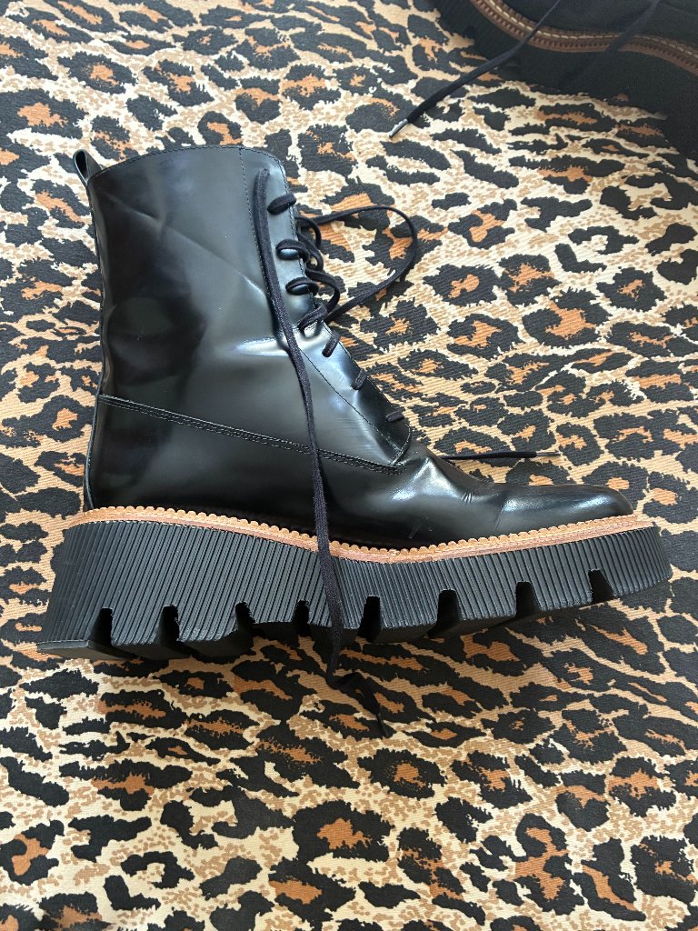 Frda Salvador Black Leather Lug Sole Combat Boots Sz 9.5 Made In Spain